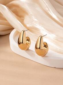 1對精緻時尚的水滴形狀女性耳釘,萬能款式 - 金黃色 - 查看 3