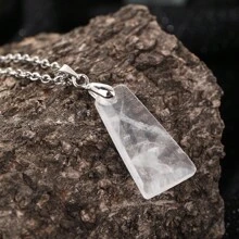 1入組/10色/天然寶石水晶梯形吊墜銀鍊項鍊,假期t恤穿搭適用,男女款