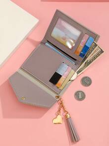 時尚短三折皮夾帶吊墜 - 深灰色 - 查看 2