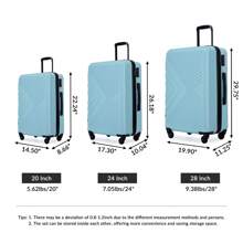 Travelhouse 3 Piece Luggage Set, Hardshell Lightweight Suitcase With TSA Lock Spinner Wheels, 20in24in28in - Xanh nhạt - Xem 2
