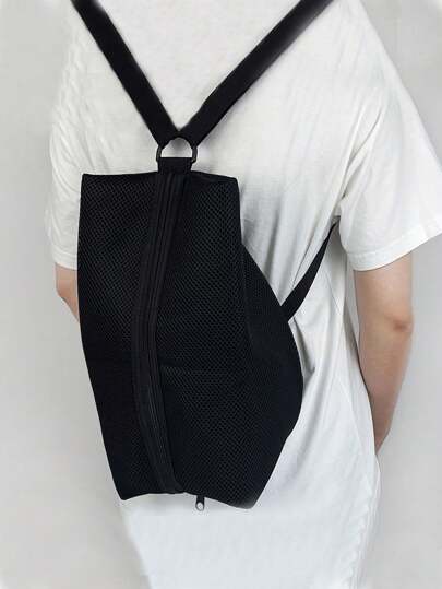 1 件簡約黑色中性格紋三明治胸包多功能斜背包可折疊便攜包男孩休閒運動背包單肩包斜挎包單肩包適合學生戶外運動旅行