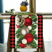 1pc, Polyester Table Runners, Merry Christmas Table Runner, Red Black Plaid Printed Table Cover, Christmas Atmospheric Table Runner, Holiday Desktop Decoration Fabric Table Runner, Home Decoration, Christmas Decor, Gift - Red - View 1