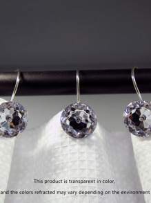 12pcs Polyresin Shower Curtain Hook, Modern Rhinestone Decor Shower Curtain Hook For Bathroom - Clear - View 1