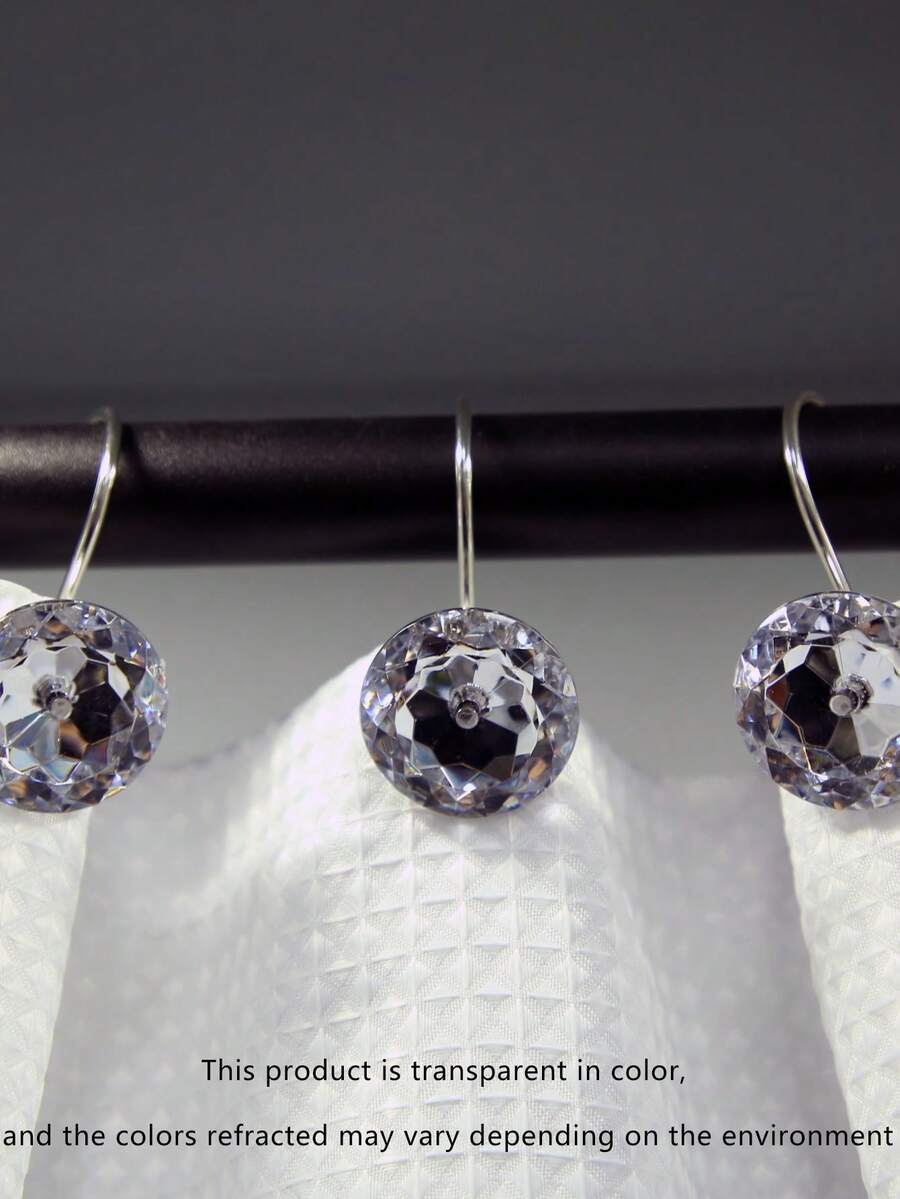 12pcs Polyresin Shower Curtain Hook, Modern Rhinestone Decor Shower Curtain Hook For Bathroom - Clear - View 1