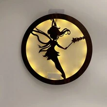 1 件雷射雕刻,uv 印刷,女孩形狀的 Led 牆壁裝飾仙女燈,帶定時功能 6-18 小時,木質材料上雕刻圖案,聖誕節裝飾壁掛燈,使用 6 小時後自動關閉,使用後自動打開18 小時,重複循環節省電池電量,節日和家居裝飾的木製懸掛裝飾路標,帶aaa 電池（不含）zh0859 - 紅木色 - 查看 5