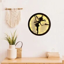 1 件雷射雕刻,uv 印刷,女孩形狀的 Led 牆壁裝飾仙女燈,帶定時功能 6-18 小時,木質材料上雕刻圖案,聖誕節裝飾壁掛燈,使用 6 小時後自動關閉,使用後自動打開18 小時,重複循環節省電池電量,節日和家居裝飾的木製懸掛裝飾路標,帶aaa 電池（不含）zh0859 - 紅木色 - 查看 2