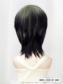 合成纖維女性假髮22英寸長款直筒綠色混合黑色假髮適合女士洛麗塔服飾頭髮假髮帶劉海