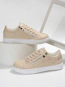 Của phụ nữ Giải trí Giày thể thao , Thoải mái Và Linh hoạt , Lace-up Khóa kéo bên cạnh Panels - Màu be - Xem 3