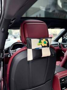 黃色花卉和黑白格子車用紙巾盒套,車用遮陽板餐巾紙發放器,車內裝飾