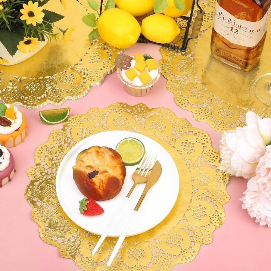 100pcs Golden Paper Placemats Doilies, Paper Pad Doilies Lace, Paper