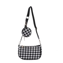 1pc New Korean Style Square Crossbody Bag With Plaid Design - Black - View 1