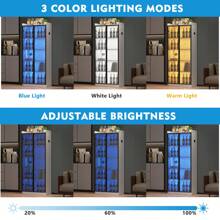 Lvifur Tall Storage Cabinet 70 inches, 3 Color Dimmable LED Kitchen Pantry Cabinet with Human Body Induction, 5 Tier Bookcase Display Cabinet with Adjustable Shelves for Living Room Office