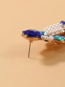 1對歐美風格的鋅合金鑲鑽珍珠花朵耳環,時尚優雅 - 彩色 - 查看 4