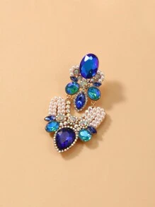 1對歐美風格的鋅合金鑲鑽珍珠花朵耳環,時尚優雅 - 彩色 - 查看 3