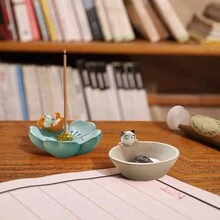 1pc Light Blue Cherry Blossom And Puppy Incense Burner