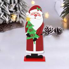 1入組聖誕木製工藝裝飾品,印有卡通聖誕老人和企鵝圖案,室內派對桌子裝飾