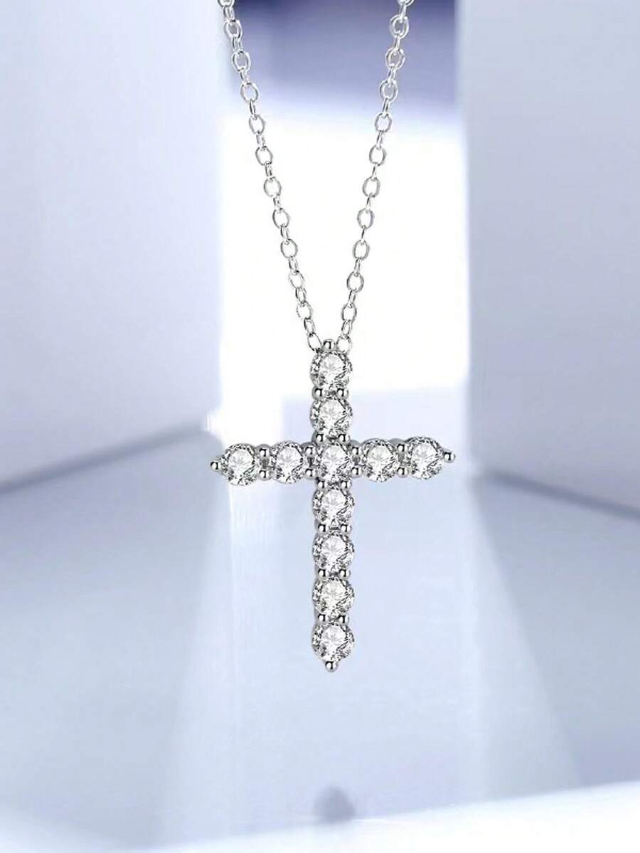 1個女性時尚吊墜項鍊,閃亮微嵌鏈條珠寶飾品