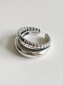 BALMORA 1pc Simple and Versatile Retro S925 Sterling Silver Oval Opening Silver Ring for Women's Daily Wear - Silver - View 3