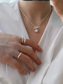 BALMORA 1pc Simple and Versatile Retro S925 Sterling Silver Oval Opening Silver Ring for Women's Daily Wear - Silver - View 9