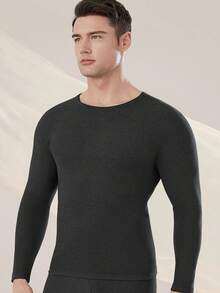 1set Men's Thermal Underwear Set, Seamless Slim Fit Base Layer, Fall Long Johns - Dark Grey - View 3