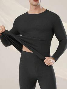 1set Men's Thermal Underwear Set, Seamless Slim Fit Base Layer, Fall Long Johns - Dark Grey - View 2