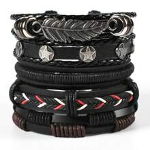 5pcs/set Men's Punk Style Leather Bracelet Set - Black - View 9