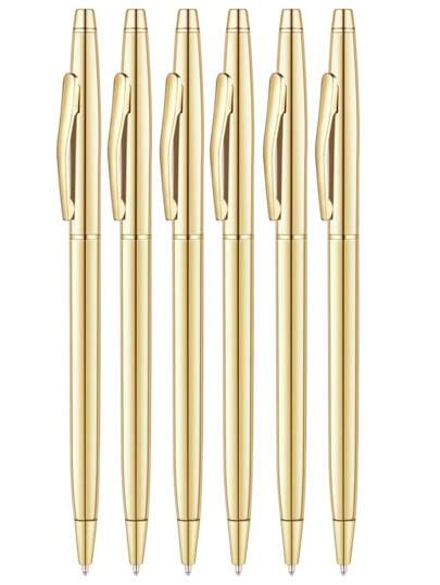 SHEIN X Jess 3/6/12 Pcs Gold Slim Ballpoint Pen With 1mm Black Ink - Black Ink, Thoughtful Gift For Business, Office, Students, Teachers, Weddings, Christmas