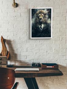 Quadro Decorativo Leão Empresário Terno Escritório Sala Quarto Hall - Branco - Visão 4