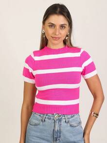 Women Knit Tops - 玫紅色 - 查看 4