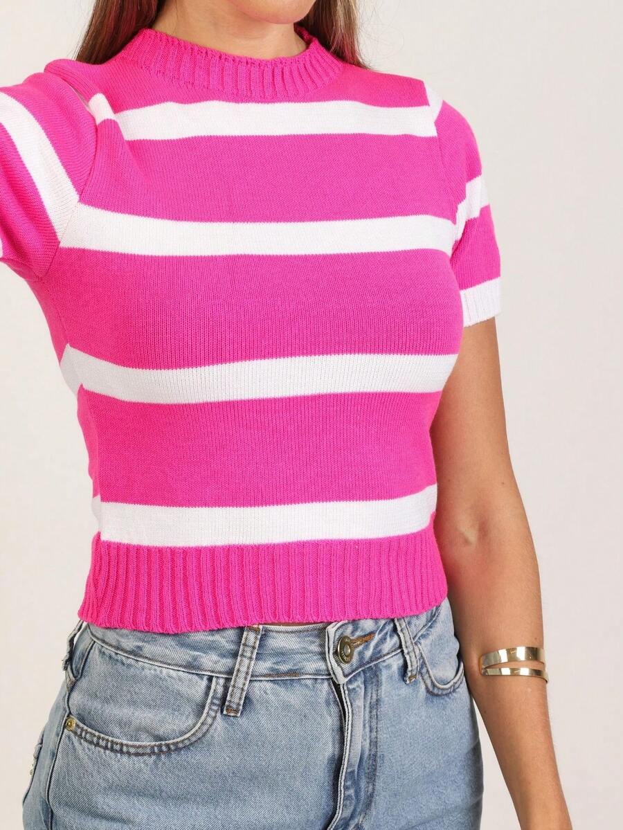 Women Knit Tops - 玫紅色 - 查看 1