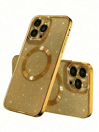 Hadaasi Gold Electroplated Magnetic Adsorption Rhinestone Paper Brushed Space Case With Built-In Lens Protector, Ultra-Thin Phone Case Compatible With Apple 17 Pro/17 Pro Max/17 Air/17/16 Pro/16 Pro Max/16 Plus/16/15 Pro/15 Pro Max/15 Plus/15/14 Pro/14 Pro Max/14 Plus/14/13 Pro/13 Pro Max/13/12 Pro/12 Pro Max/12/11 Pro Max/11/11 Pro/XS Max/XR/XS/X And Galaxy S24 Ultra/S24 Plus/S24/S23 Ultra/S23 Plus/S23/S22 Ultra/S22 Plus/S22 Waterproof Shockproof Anti-Fall Scratch Resistant