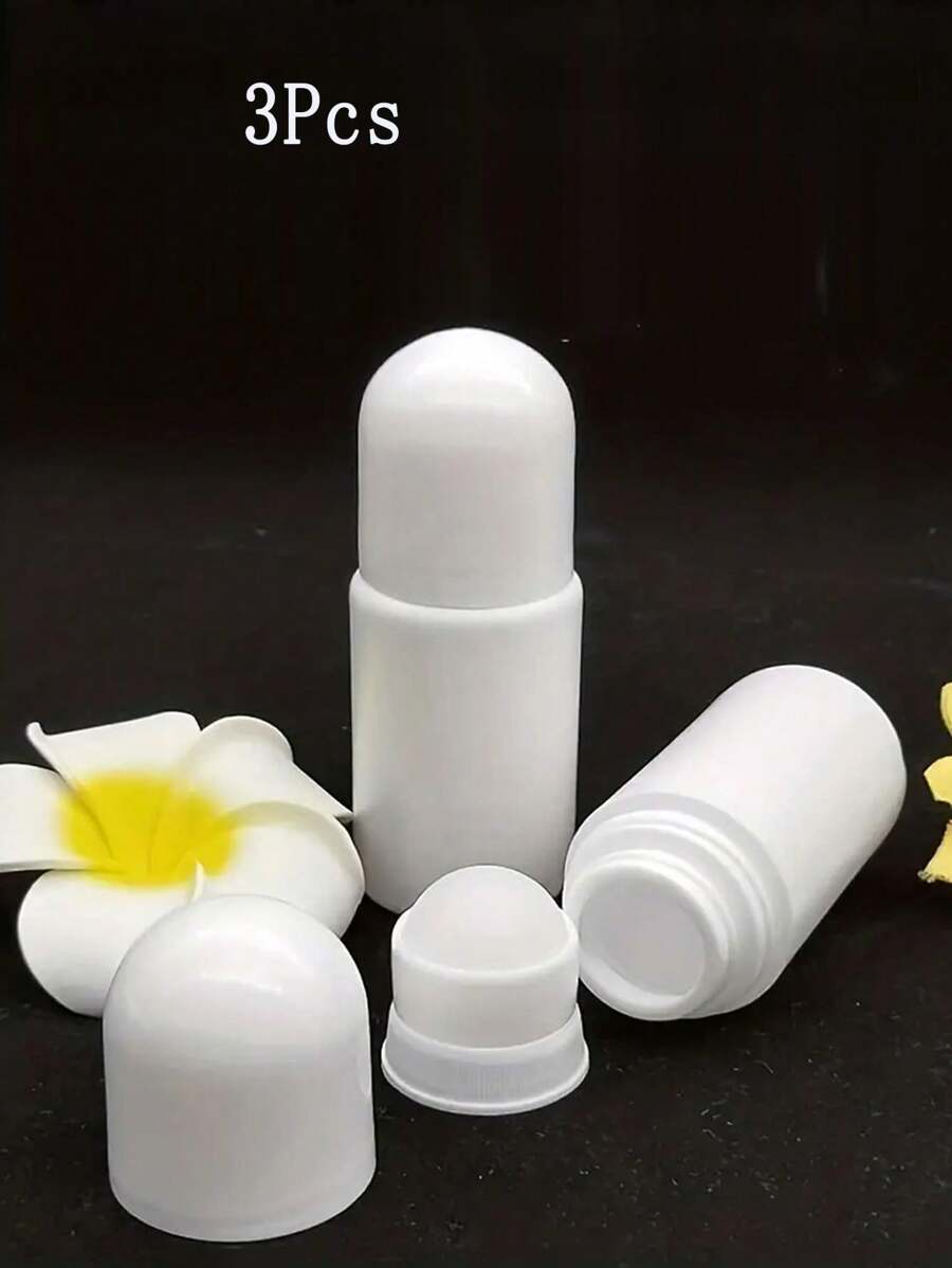 3pcs Empty Roll On Bottles For Deodorant - Refillable Containers Travel Size Plastic Roller Bottles For Essential Oil Perfume,50ml - White - View 1