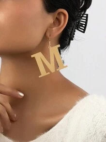 字母吊式耳環適合日常裝飾，打造時尚外觀 - 金黃色 - 查看 3