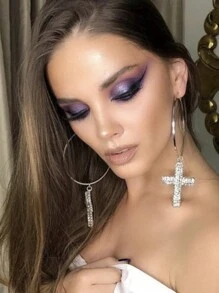 1 đôi Đá quý Thiết kế chéo Lớn Vòng khuyên tai - Vàng - Xem 1