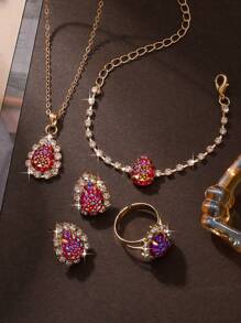 Juego De Joyas Con Cinco Piezas De Lágrima De Piedras De Imitación Para Mujer - Multicolor - Ver 2