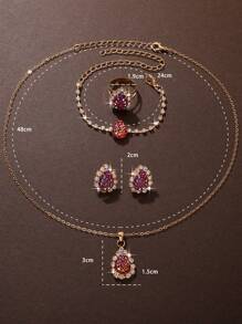 Juego De Joyas Con Cinco Piezas De Lágrima De Piedras De Imitación Para Mujer - Multicolor - Ver 4
