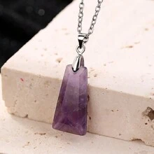 1入組/10色/天然寶石水晶梯形吊墜銀鍊項鍊,假期t恤穿搭適用,男女款