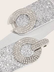 1pc Women's Round Buckle & Rhinestone Decor Pu Waist Belt, Fashionable Elastic Band For Dress Decoration. Suitable For Daily & Party Wear Halloween Summer, School Fall, Autumn, Halloween - Silver - View 4