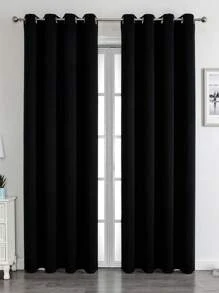 1pc Blackout Curtain With Rings, Solid Color Bedroom Living Room UV-Blocking Thermal Insulated Blackout Curtain With Rings, Insulated And Darkened For Bedroom Windows, Plain
