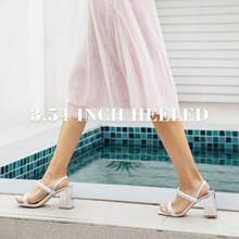 Sexy Peep Open Toe Rhinestone Sandals For Women Elegance Square Toe Slip On Chunky Heels Sandal Wedding Party Dress Pumps - 銀色 - 查看 3