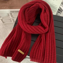 1pc Ladies' Solid Color Thick Knitted Wool Scarf, Winter Warm Neck Wrap For Daily Wear