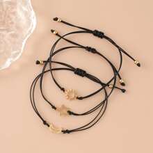 3pcs Đơn giản Retro Hợp kim mặt trời & Thiết kế Mặt trăng & Ngôi sao Nam Tình bạn Vòng tay Với Message Thẻ - Vàng - Xem 5