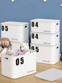 1pc White Plastic Storage Box For Living Room, Kitchen, Study, Dining Room, Toys, Snacks, Dolls, Beverages, Medicine, Bedroom, Wardrobe, Clothing, Underwear, Socks (Lid Included, Stickers Not Included) - White - View 5