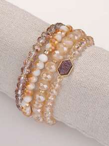 4pcs/set European And American Style Casual Multicolored Crystal Gradient Beaded Bracelet - Champagne - View 1