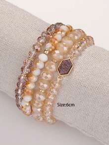 4pcs/set European And American Style Casual Multicolored Crystal Gradient Beaded Bracelet - Champagne - View 3