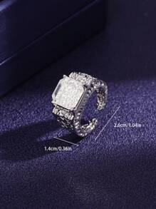1pc Unusual Texture Open Ring With Iridescent Flat Fireworks Stone Inlay For Women And Men Daily Wear - White - View 7