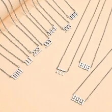 1pc Stainless Steel Lucky Number Pendant Necklace For Men & Women, Fashionable Sweater Chain With 000-999 Design