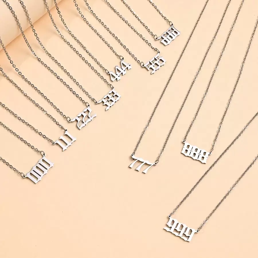1pc Stainless Steel Lucky Number Pendant Necklace For Men & Women, Fashionable Sweater Chain With 000-999 Design