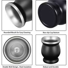 1套南美洲天然葫蘆茶杯套裝,傳統馬黛茶不鏽鋼茶杯套包括杯蓋和2支吸管和清潔刷,內外層雙層,容量8盎司 - 黑色 - 查看 3