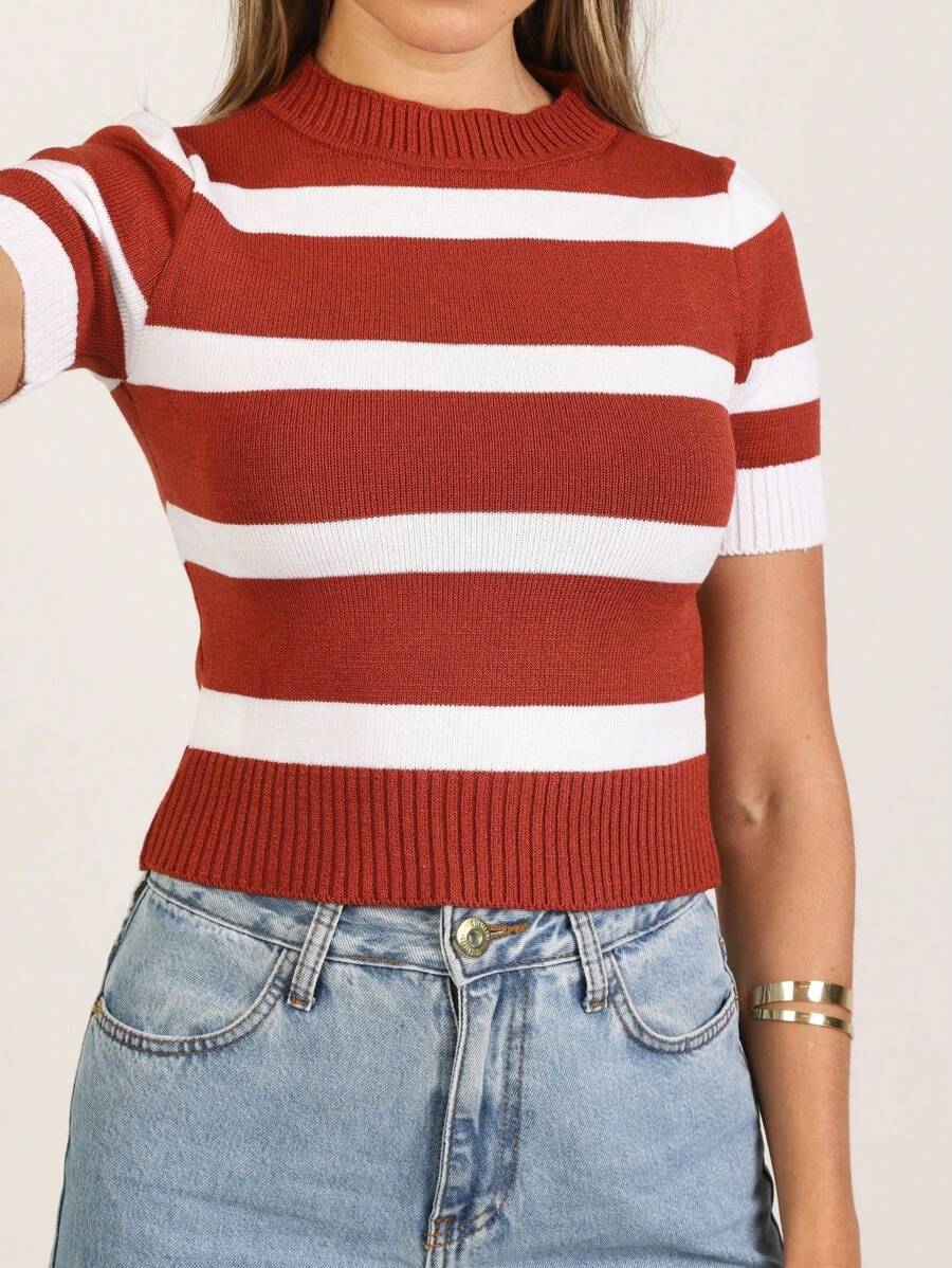 Women Knit Tops - 鏽棕色 - 查看 1